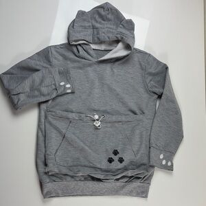 Gray Cat Kids Hoodie with Paw Print Accents and kangaroo pouch for a small pet